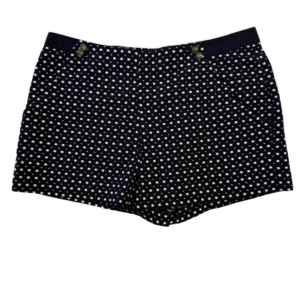FOREVER 21 Textured Navy/White Shorts Medium Square Button-Front Grosgrain Waist